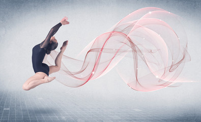 Dancing ballet performance artist with abstract swirl - obrazy, fototapety, plakaty
