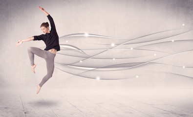 Plakat Ballet dancer performing modern dance with abstract lines