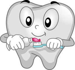 Tooth Mascot Spreading Toothpaste