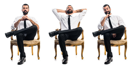 Businessman over white background