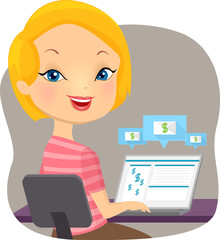Girl Online Banking Laptop Typing