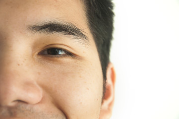 Close-up view on the eye of asian man