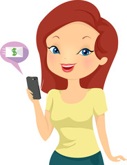 Girl Mobile Banking Phone