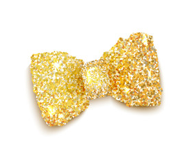 Golden sparkling glitter decorated bow, trendy fashion accessory