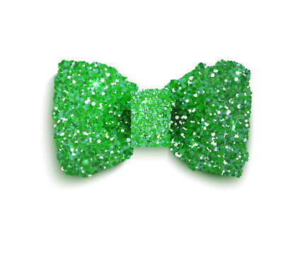 Green sparkling glitter decorated bow, vector illustration for S