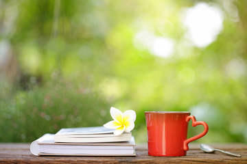 Red heart mug shaped and notebooks with flower