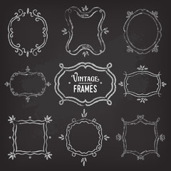 Set of 9 cute vintage chalk frames of different orientations and