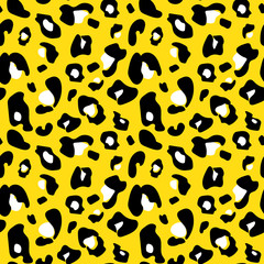 Colorful extravagant seamless leopard pattern in yellow, black a