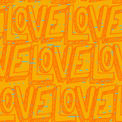 Seamless pop art pattern, repeating doodle LOVE lettering for Va
