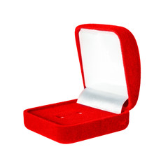 Red velvet box for the ring, isolated on white