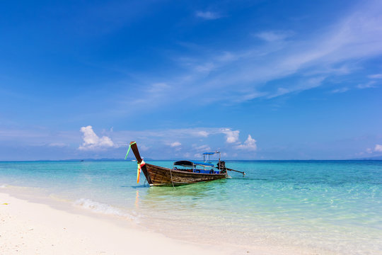 Longtale boat at the beautiful beach, Krabi Thailand