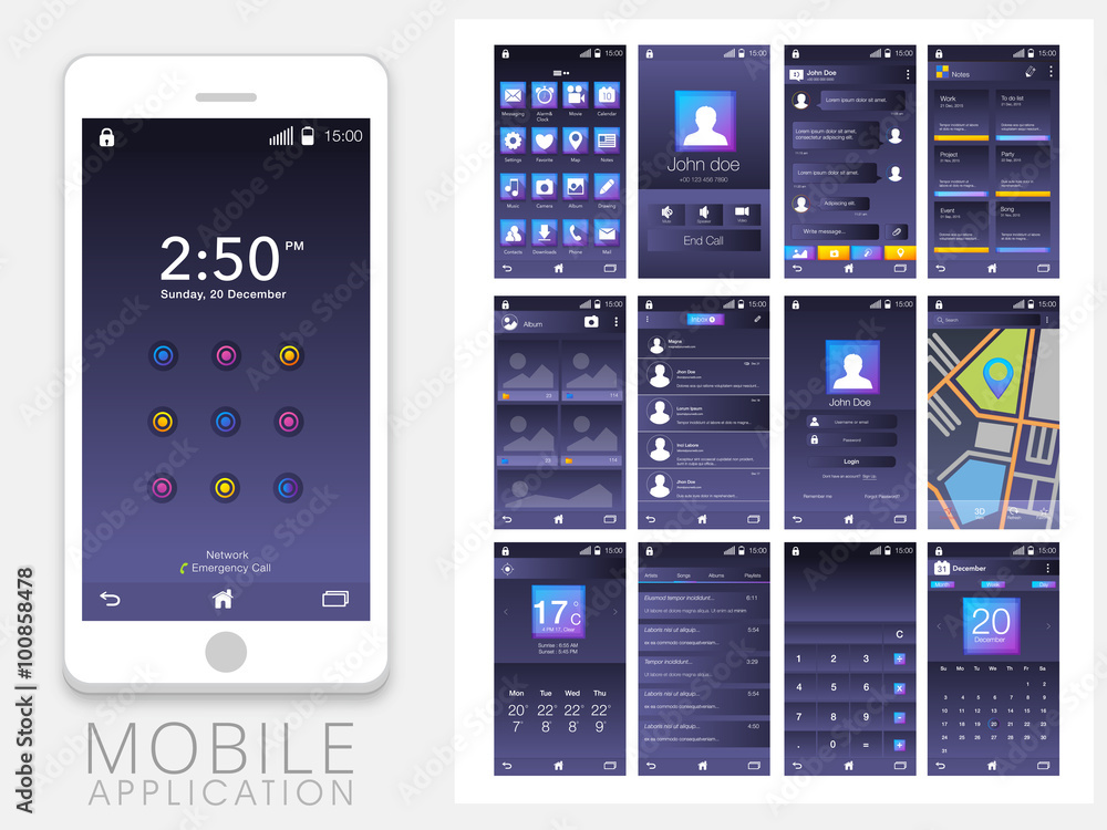 Poster mobile user interface screens with smartphone.
