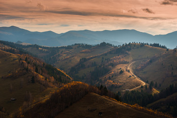 Autumn scenery in remote rural area in Transylvania