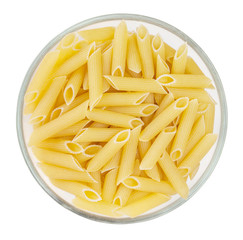 Penne pasta isolated on white background with clipping path