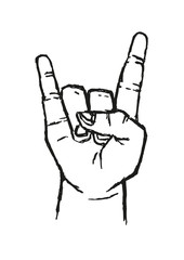 Obraz premium Sign of the Horns Hand Salute or Sign Language Used in many alternative communications and popular with rock stars. Stylized Outline Art. Editable Clip Art. 