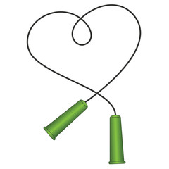 плоская иконка: скакалка в виде сердца, любовь к спорту