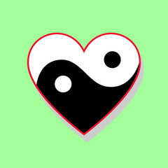 Horizontal yin yang heart on green background