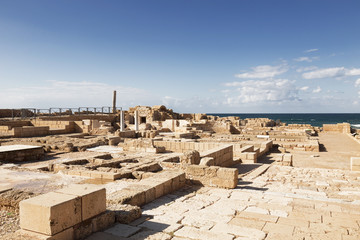 The architecture of the Roman period in the national park Caesarea on the Mediterranean coast of...