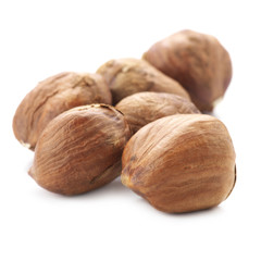 Hazelnuts on white