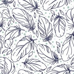 Vintage seamless pattern with hand-drawn feathers