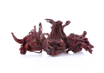 Obraz premium dried hibiscus sabdariffa or roselle fruits on white