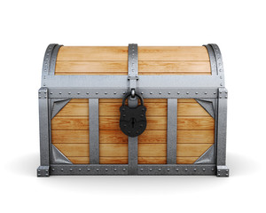 Chest in a castle isolated on a white background. 3d render imag