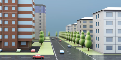 3D rendering of a city street