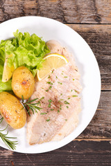 fried fish and roast potato