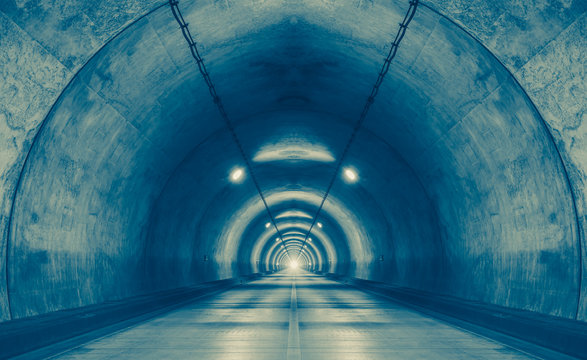 Fototapeta Interior of an urban tunnel at mountain without traffic..
