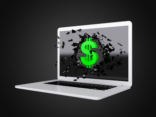 Green dollar sign destroy laptop