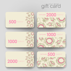 Gift coupon, discount card template with  floral abstract background