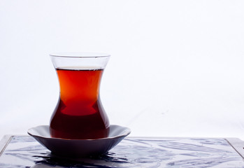 A Turkish tea glass of black tea 