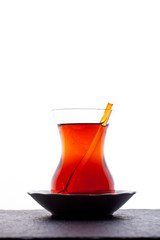 A Turkish tea glass of black tea 