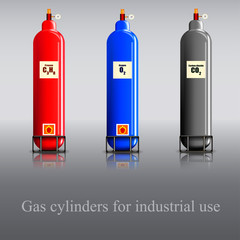 Gas cylinders for industrial use / Three gas culinder with propane, oxygen and carbon dioxide
