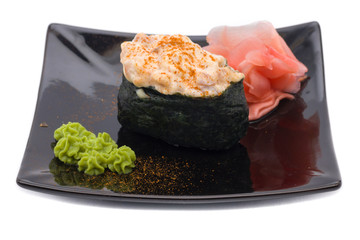 traditional fresh japanese sushi rolls on a white