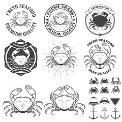 Set of crabs labels. Fresh seafood.