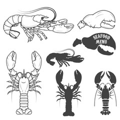 Set of the lobsters illustrations in vector. - obrazy, fototapety, plakaty