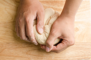 Kneading bread dough by hand ,bread cooking