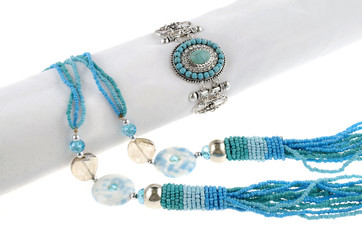 Blue necklace with bracelets - bijouterie advertising