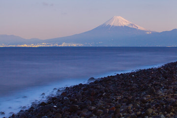 Mountain fuji and Japan sea in winter seen from Izu city , Shizuoka prefecture
