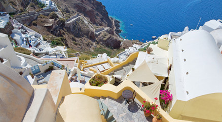 Santorini - The look from town down to harbor Amoudi in Oia.