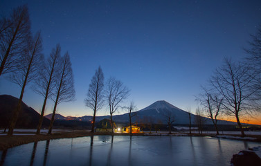 Mountain Fuji with star in blue sky at Fumoto , Shizuoka prefecture