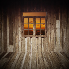 Fototapeta na wymiar wooden room with a window overlook the sky
