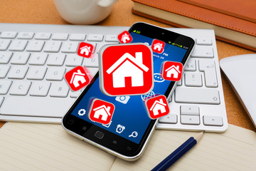 Modern mobile phone with travel icon application