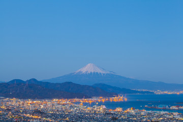 Mountain Fuji and Shimizu city in winter season .