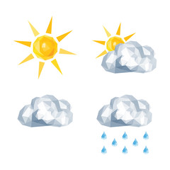 polygonal set for weather forecast sun, overcast, rain