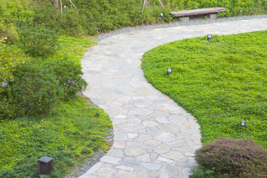 Stone pathway design in beautiful Japanese garden