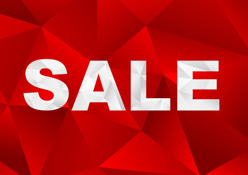Sale white text on red background with low poly effect