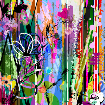 abstract background composition with flowers, strokes, splashes