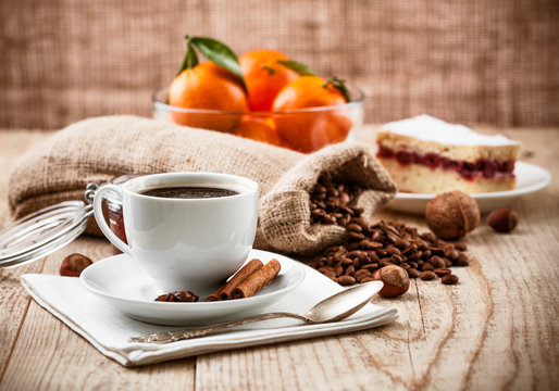 Cup coffee breakfast rustic style stock photo